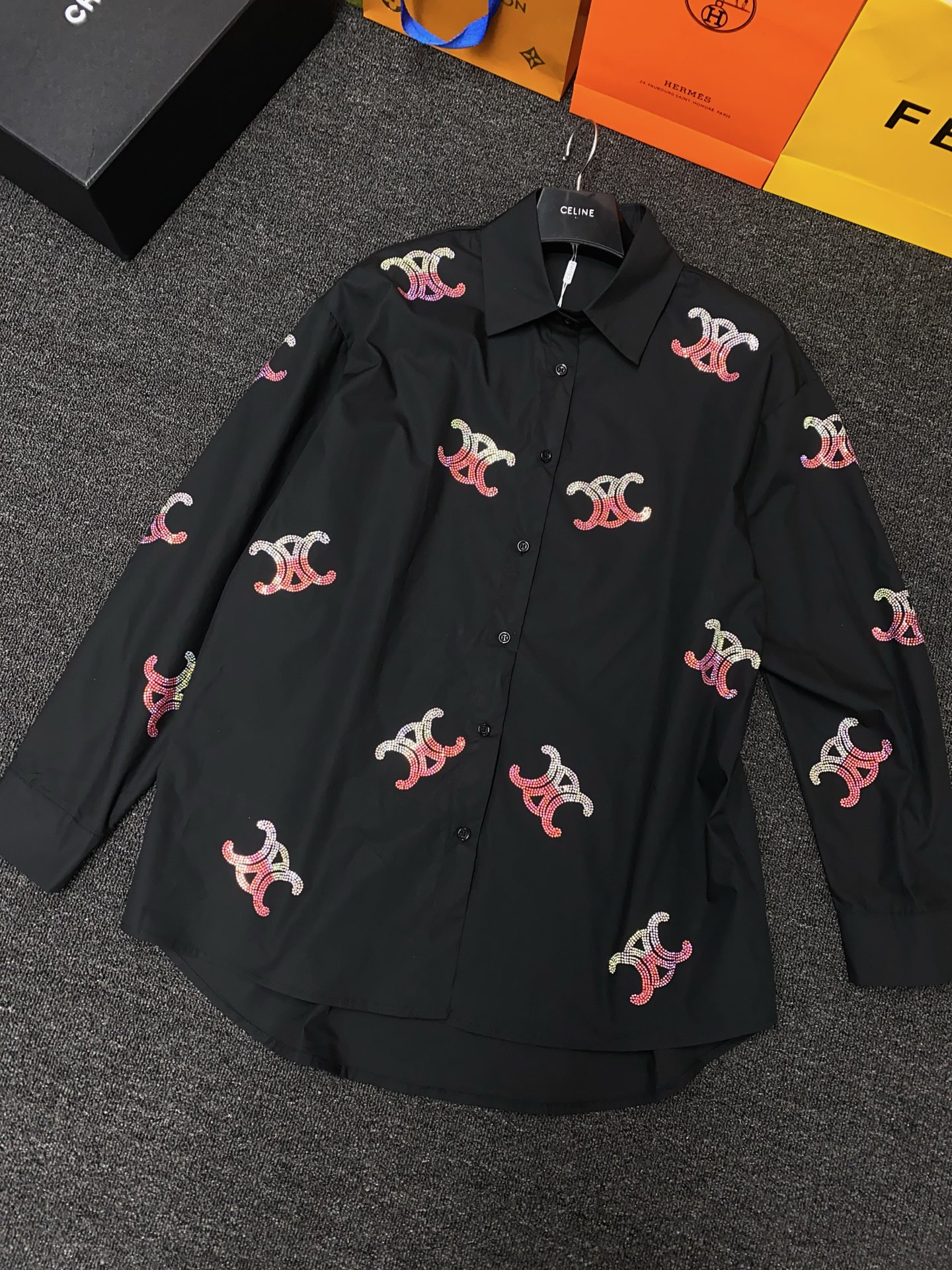 C-L High-grade cotton shirt candy pink sparkling design oversize cotton shirt