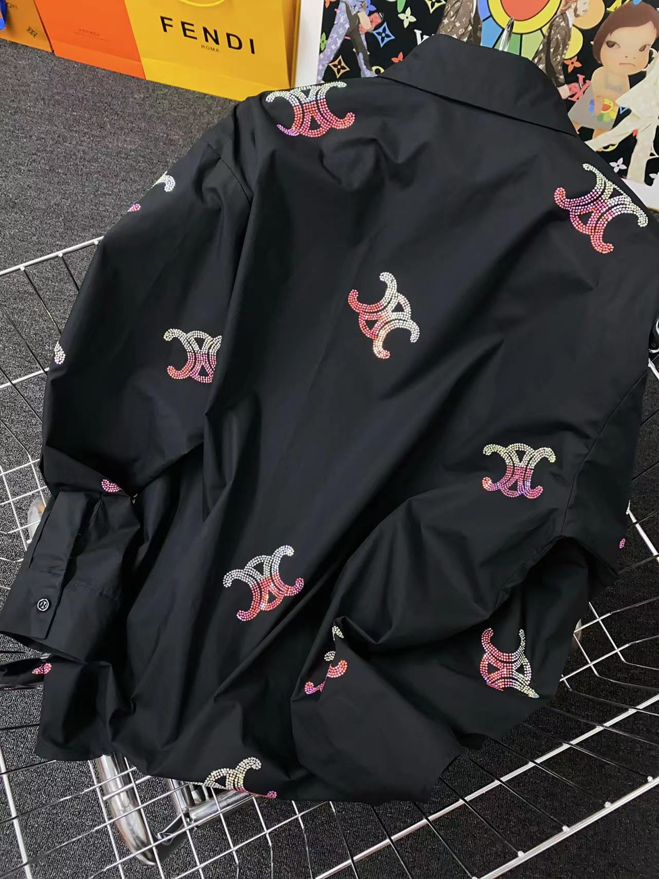 C-L High-grade cotton shirt candy pink sparkling design oversize cotton shirt