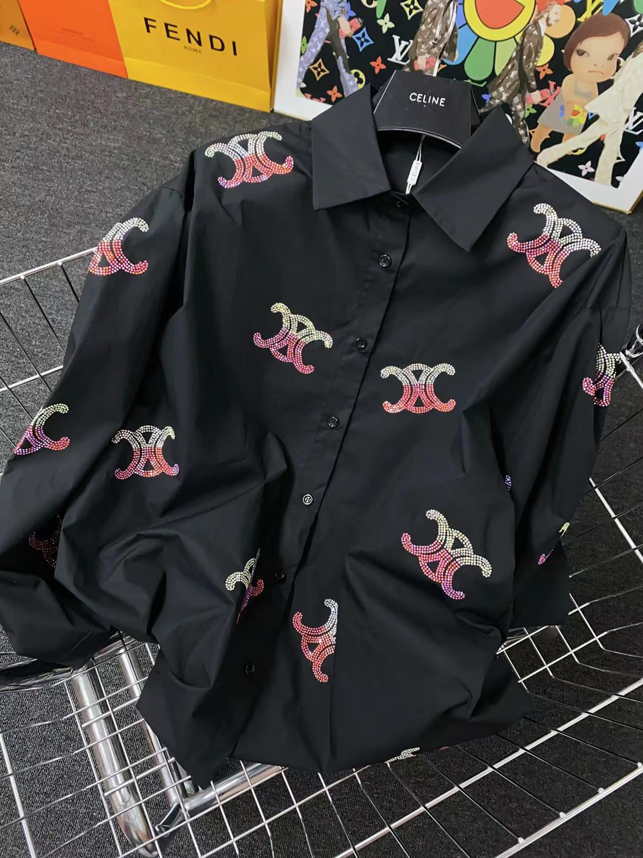 C-L High-grade cotton shirt candy pink sparkling design oversize cotton shirt