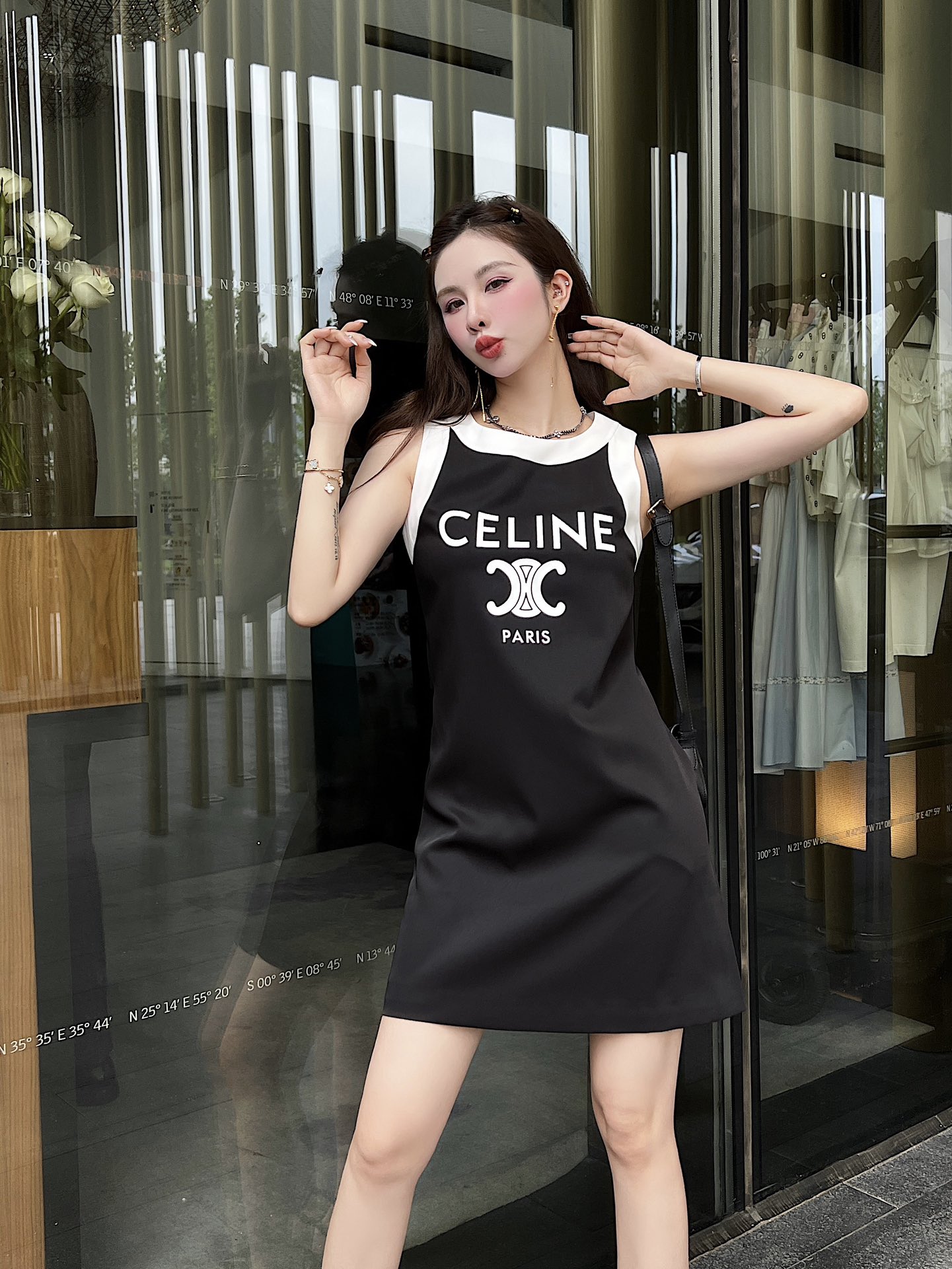 C-L New sleeveless dresses in summer: Collar and cuff contrast design/letter printing decoration/excellent version.