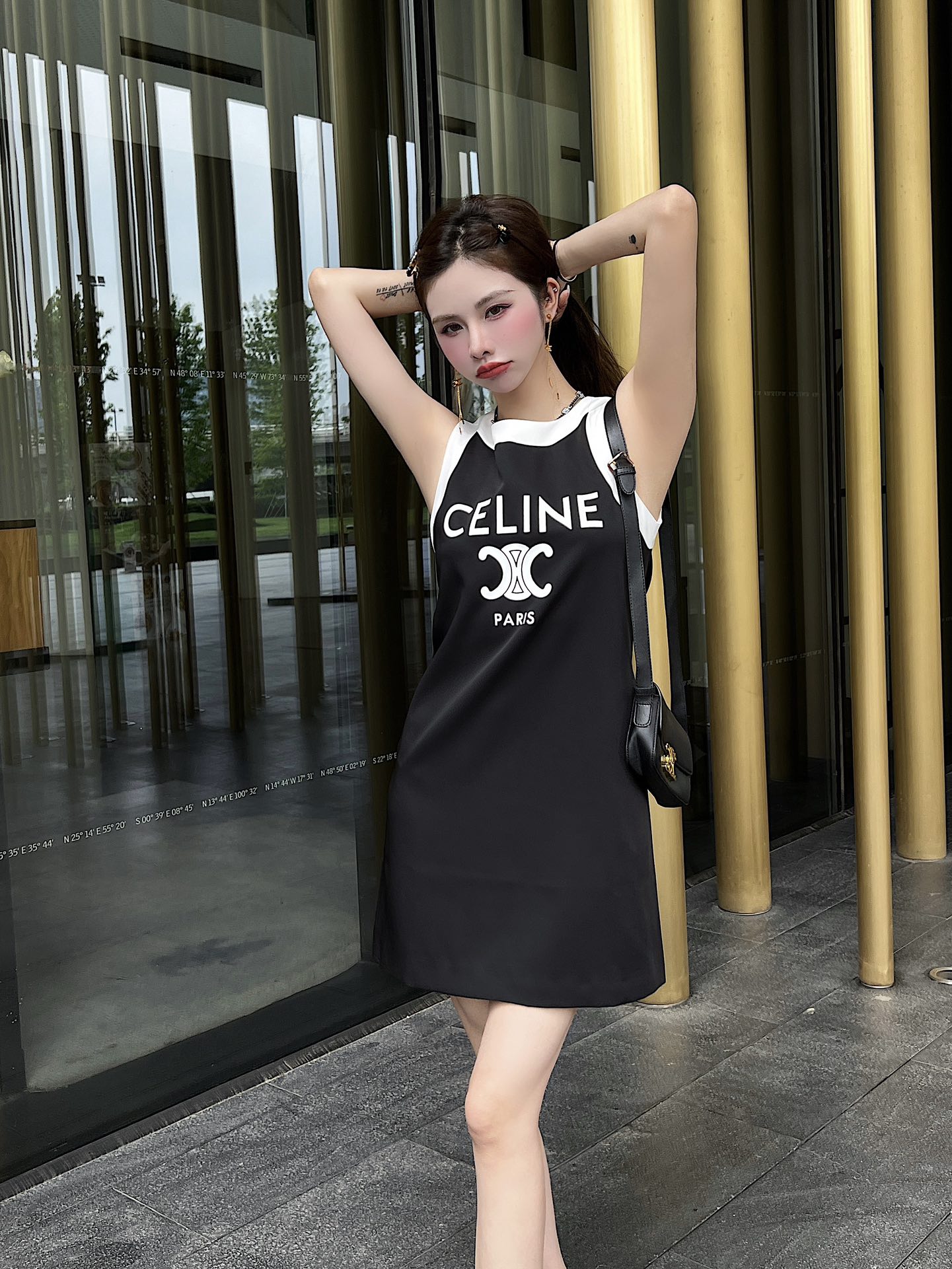 C-L New sleeveless dresses in summer: Collar and cuff contrast design/letter printing decoration/excellent version.