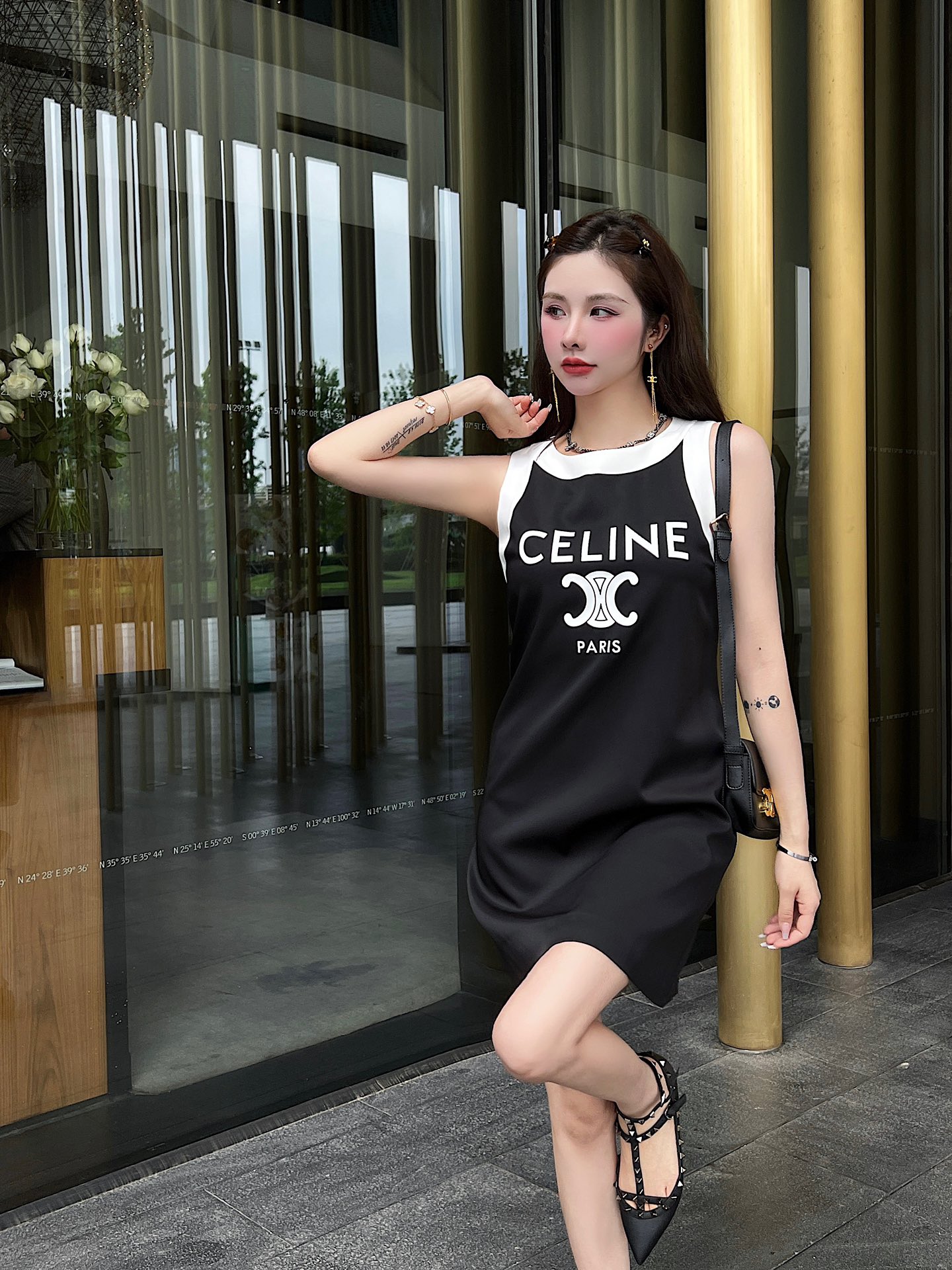 C-L New sleeveless dresses in summer: Collar and cuff contrast design/letter printing decoration/excellent version.