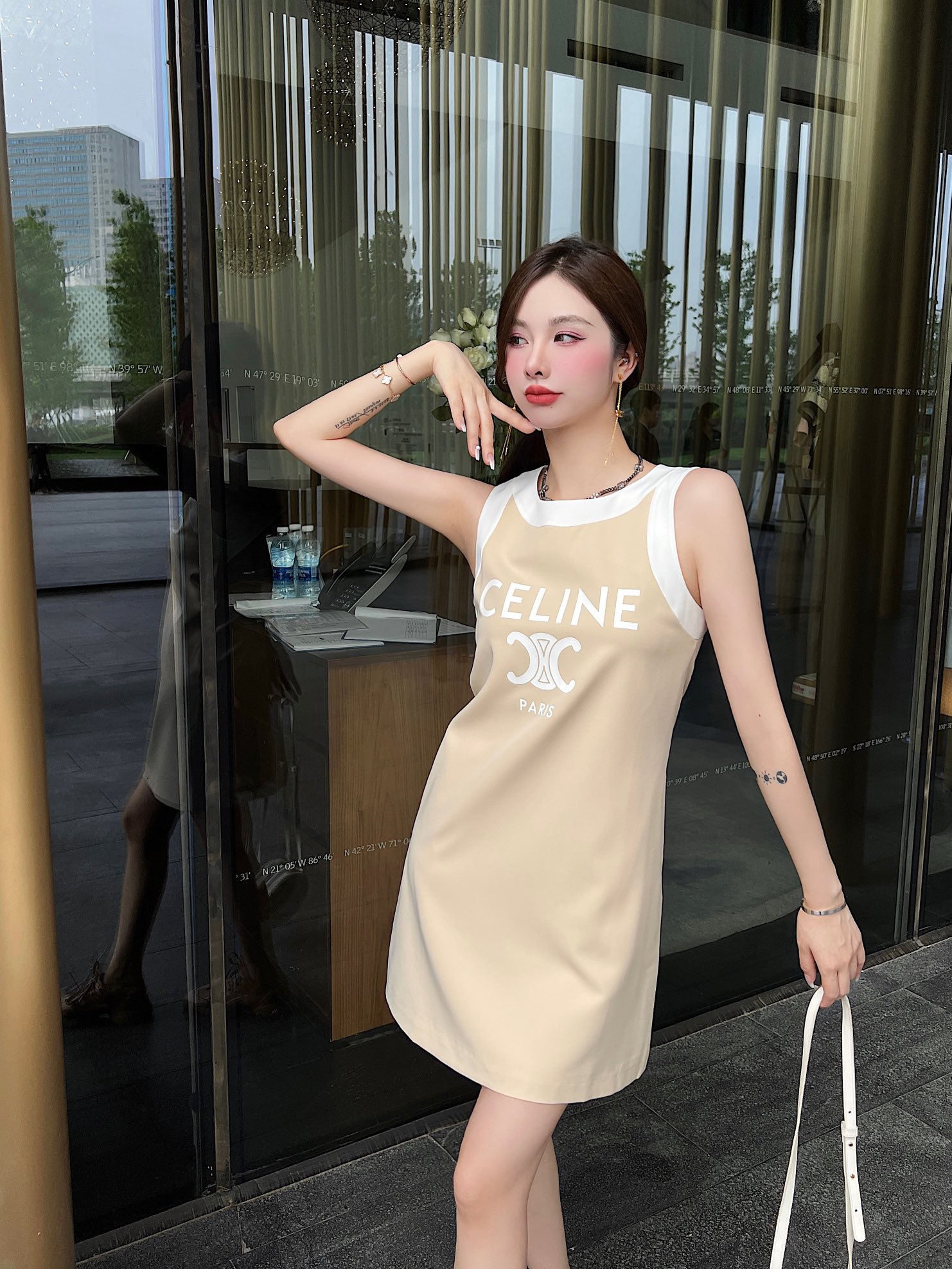 C-L New sleeveless dresses in summer: Collar and cuff contrast design/letter printing decoration/excellent version.