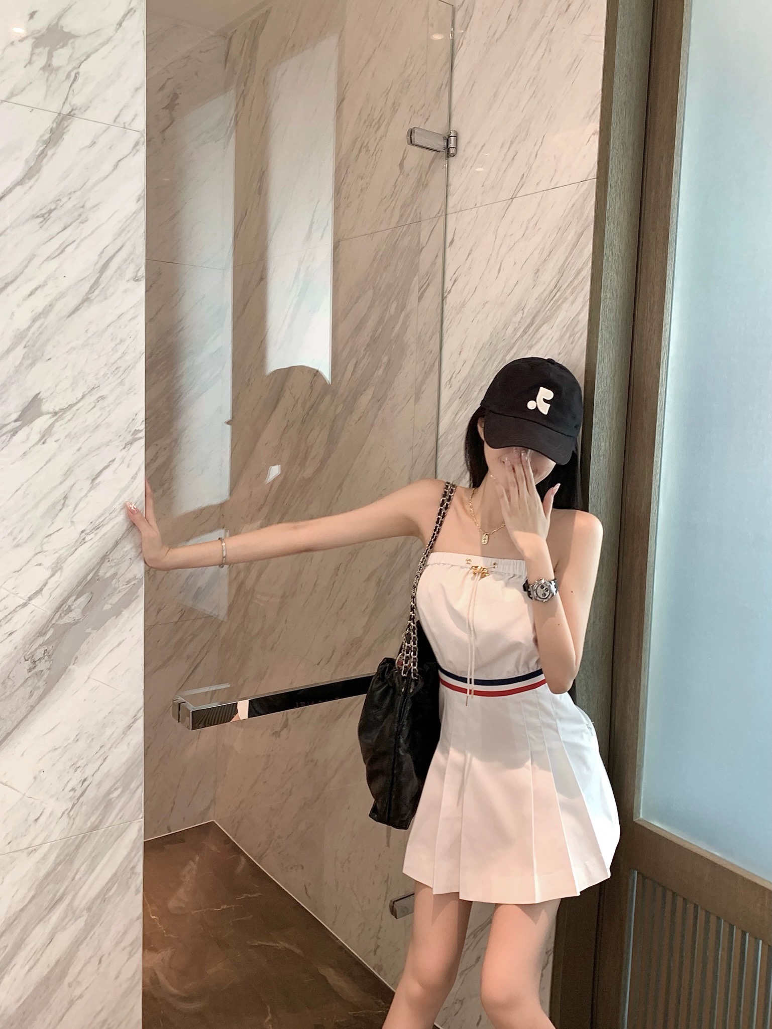 C-E Tennis wind tube top pleated dress