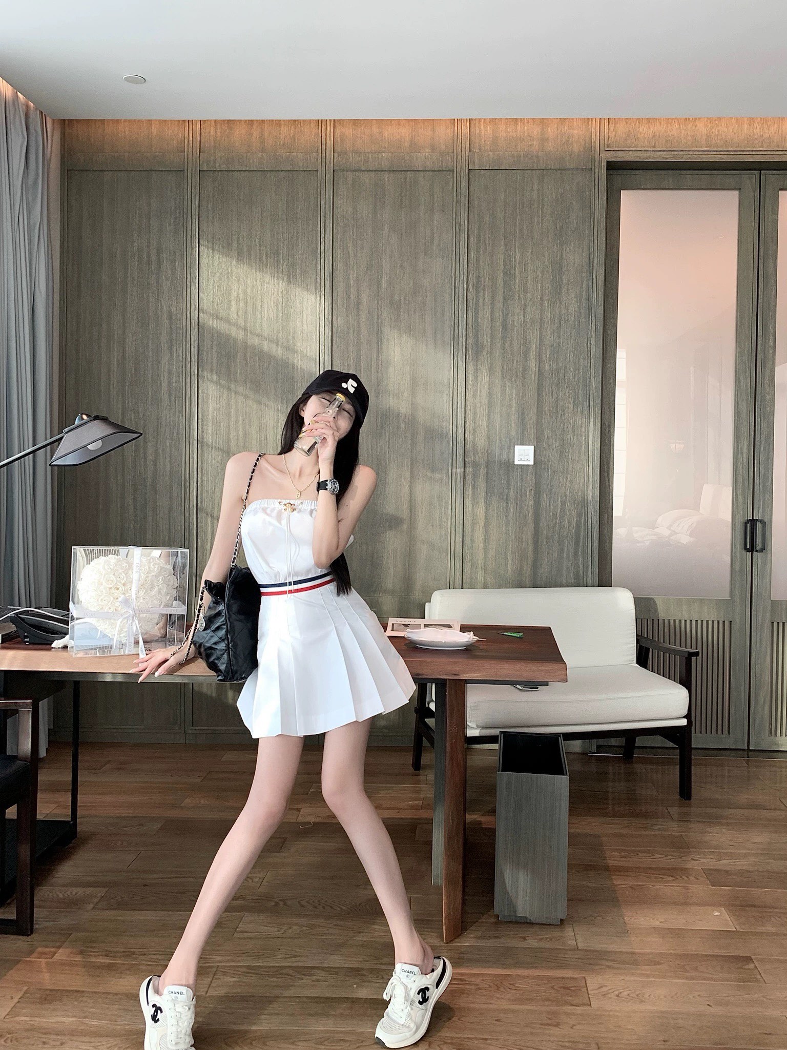 C-E Tennis wind tube top pleated dress