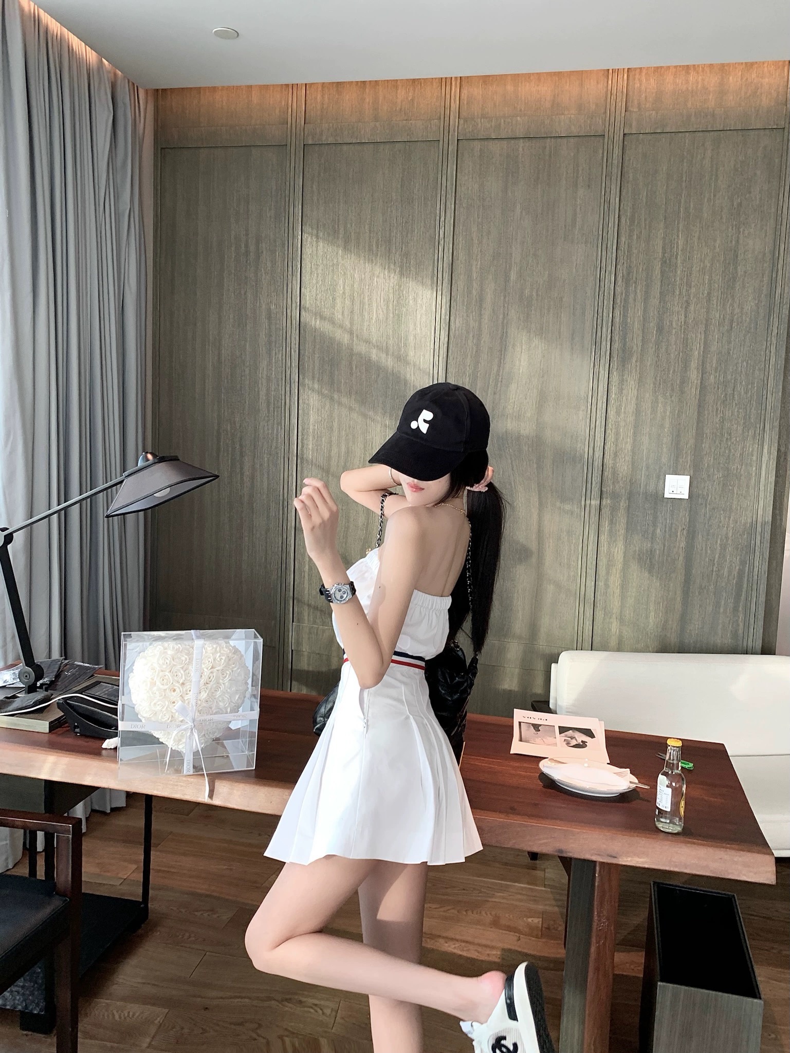 C-E Tennis wind tube top pleated dress