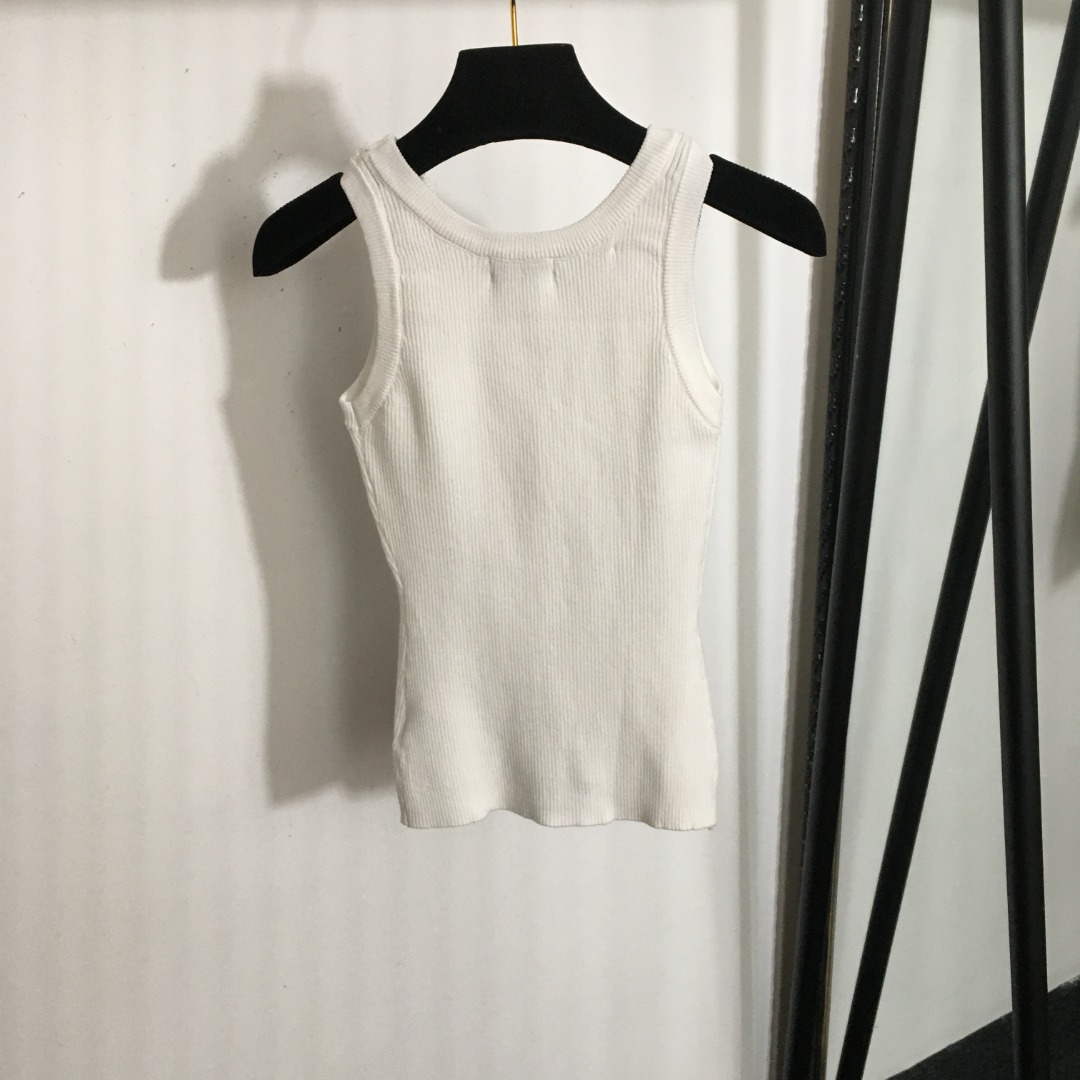 MIU Metal logo letter decorative vertical stripe slim knit vest