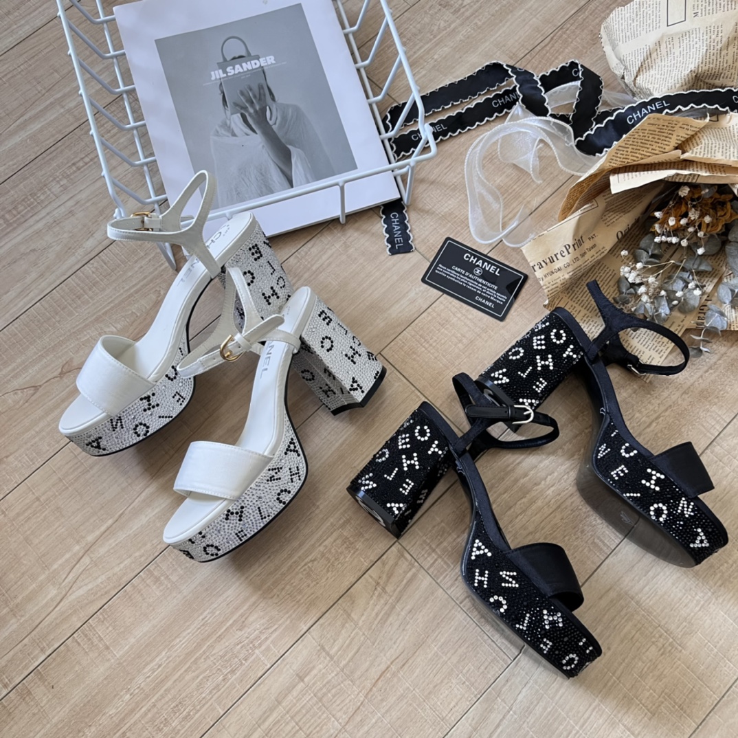 C-L New letter rhinestone high heels