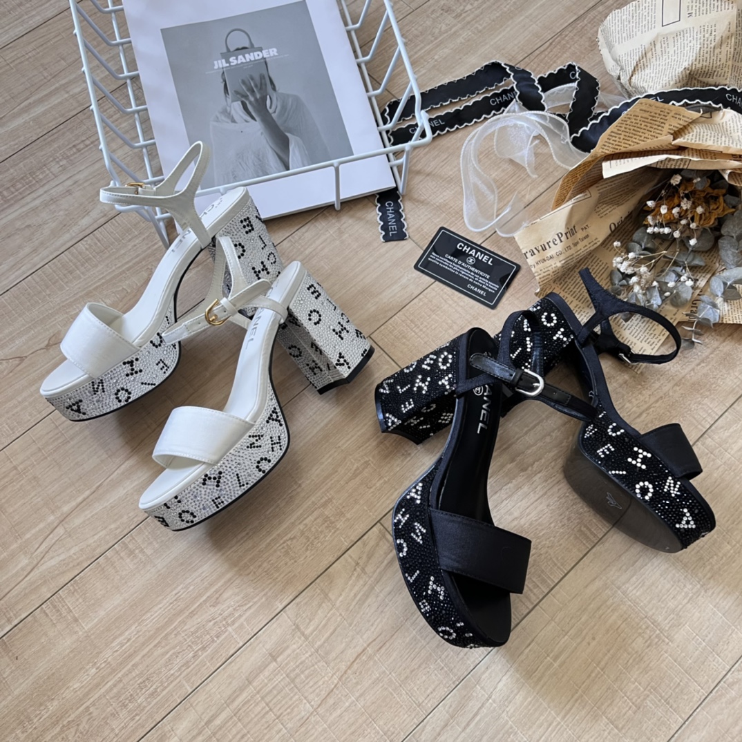 C-L New letter rhinestone high heels