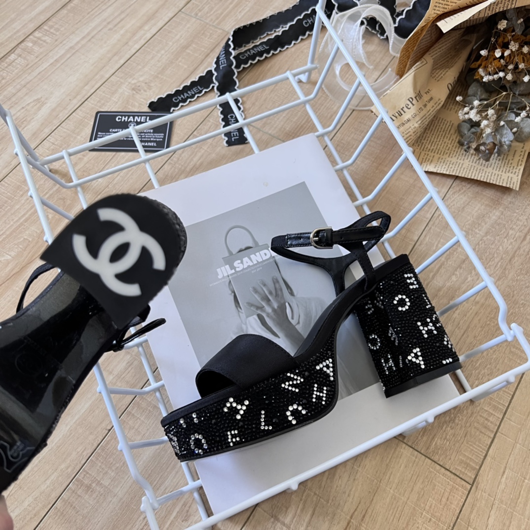 C-L New letter rhinestone high heels