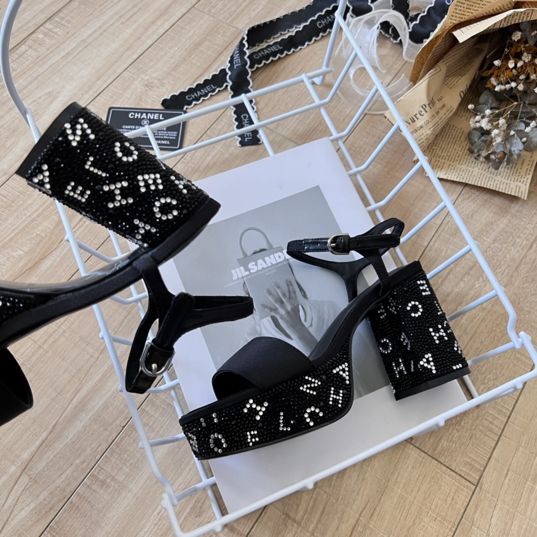 C-L New letter rhinestone high heels