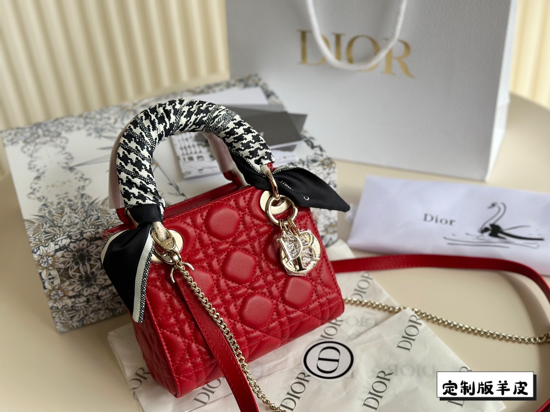 D-R Sheepskin princess bag Classic rhombic embroidery ~