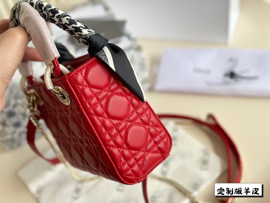 D-R Sheepskin princess bag Classic rhombic embroidery ~