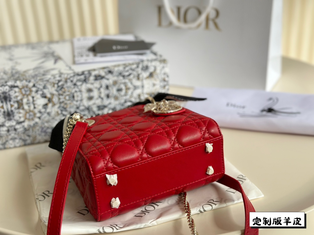 D-R Sheepskin princess bag Classic rhombic embroidery ~