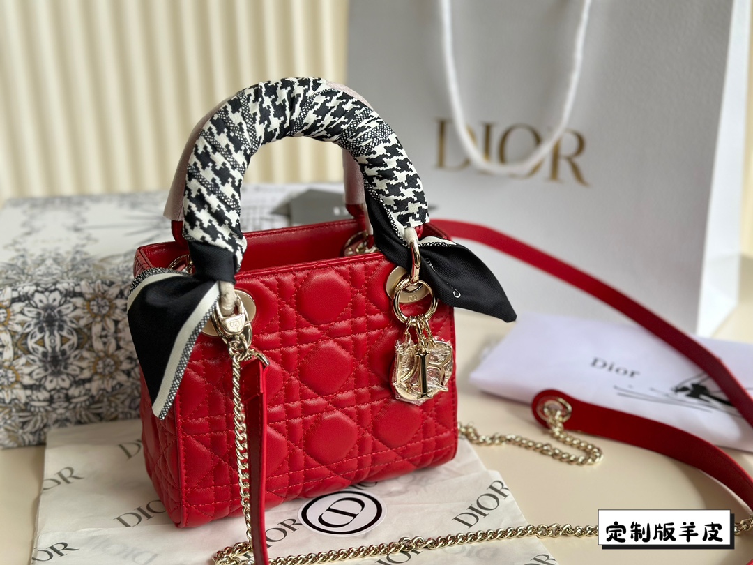 D-R Sheepskin princess bag Classic rhombic embroidery ~