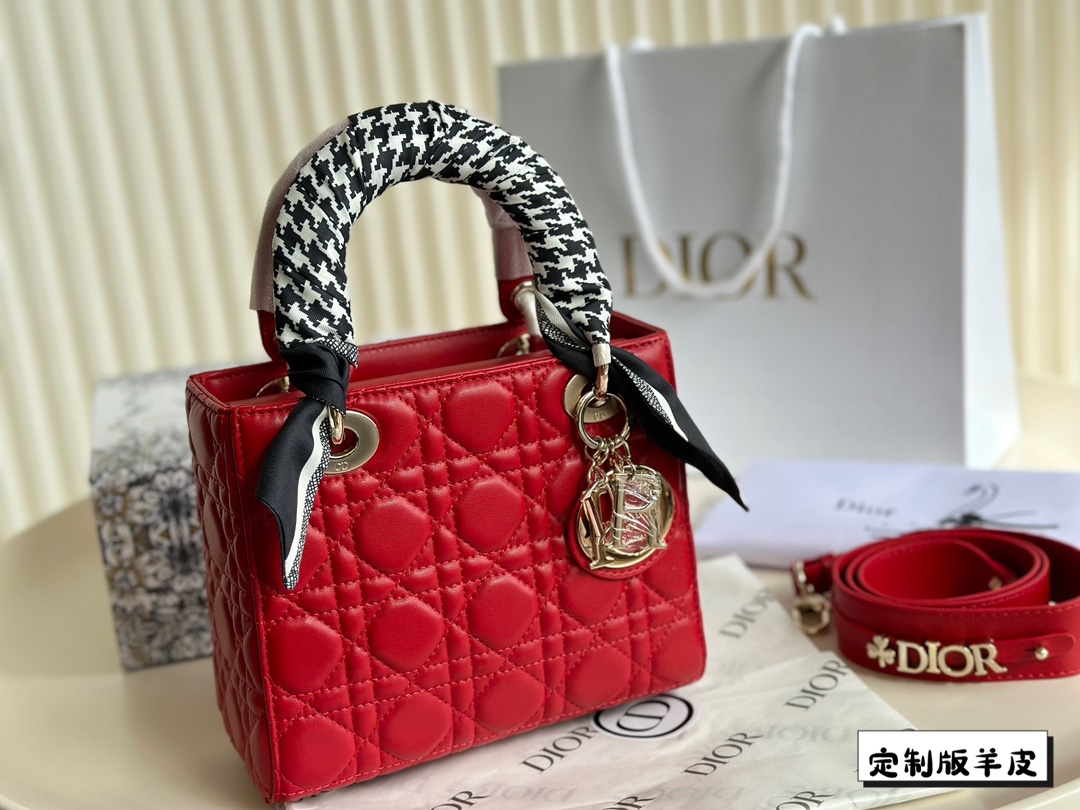 D-R Sheepskin princess bag Classic rhombic embroidery ~