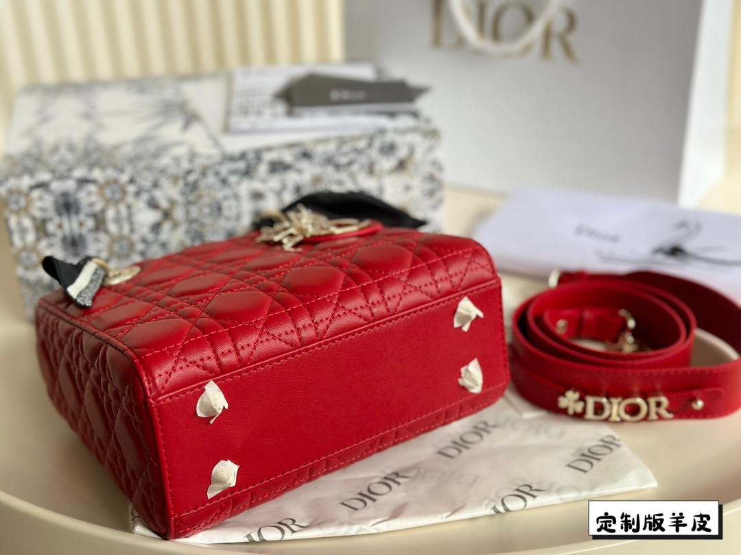 D-R Sheepskin princess bag Classic rhombic embroidery ~