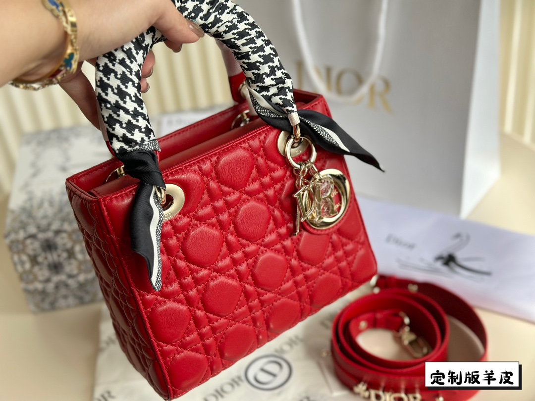 D-R Sheepskin princess bag Classic rhombic embroidery ~