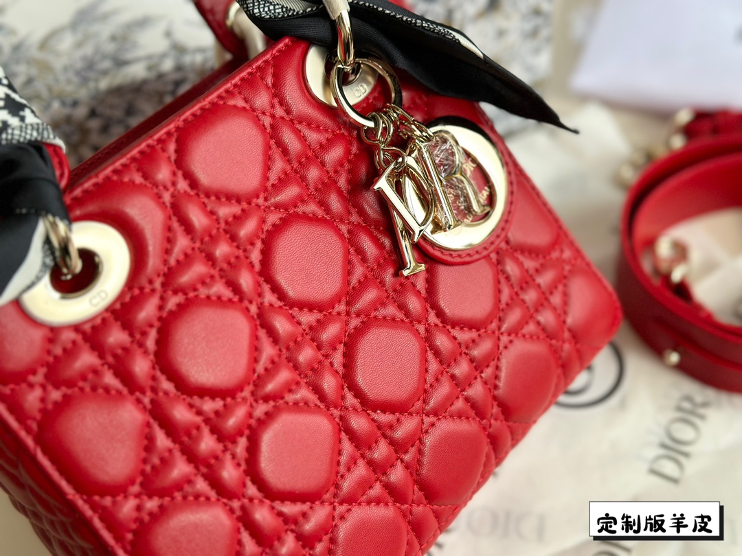 D-R Sheepskin princess bag Classic rhombic embroidery ~