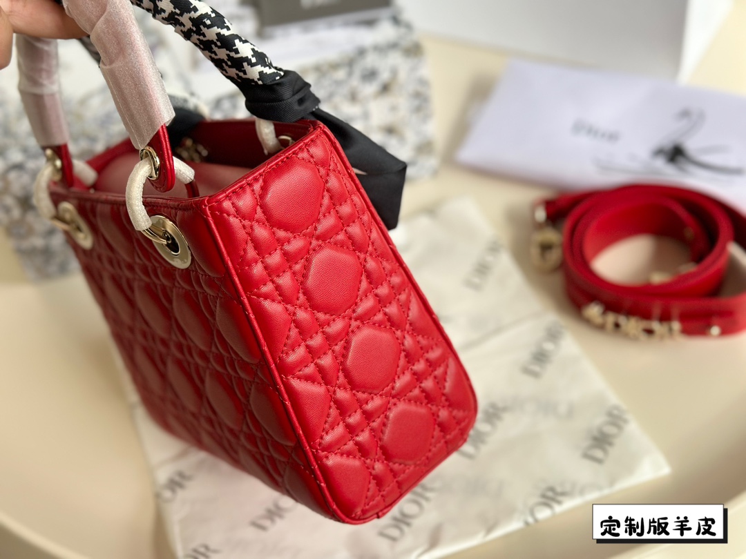 D-R Sheepskin princess bag Classic rhombic embroidery ~