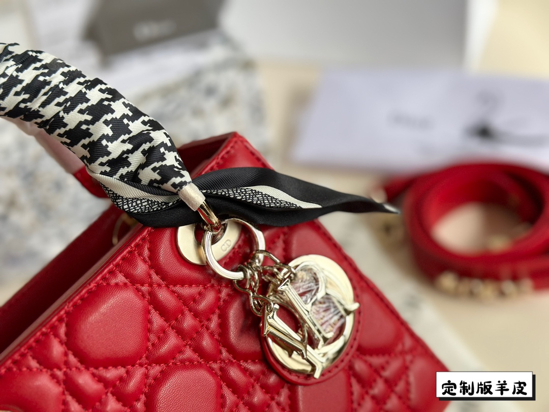 D-R Sheepskin princess bag Classic rhombic embroidery ~