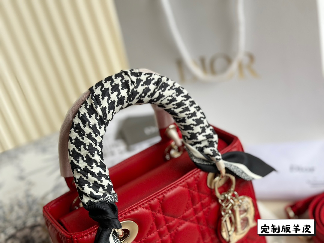 D-R Sheepskin princess bag Classic rhombic embroidery ~