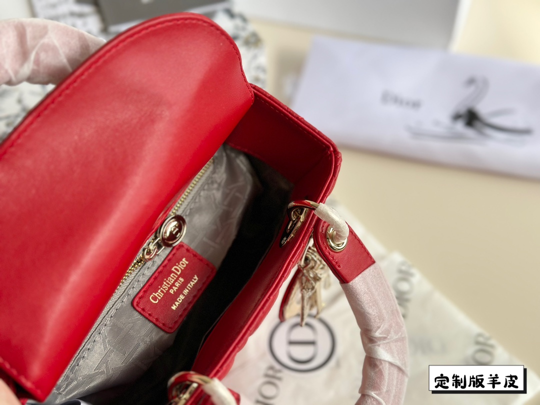 D-R Sheepskin princess bag Classic rhombic embroidery ~