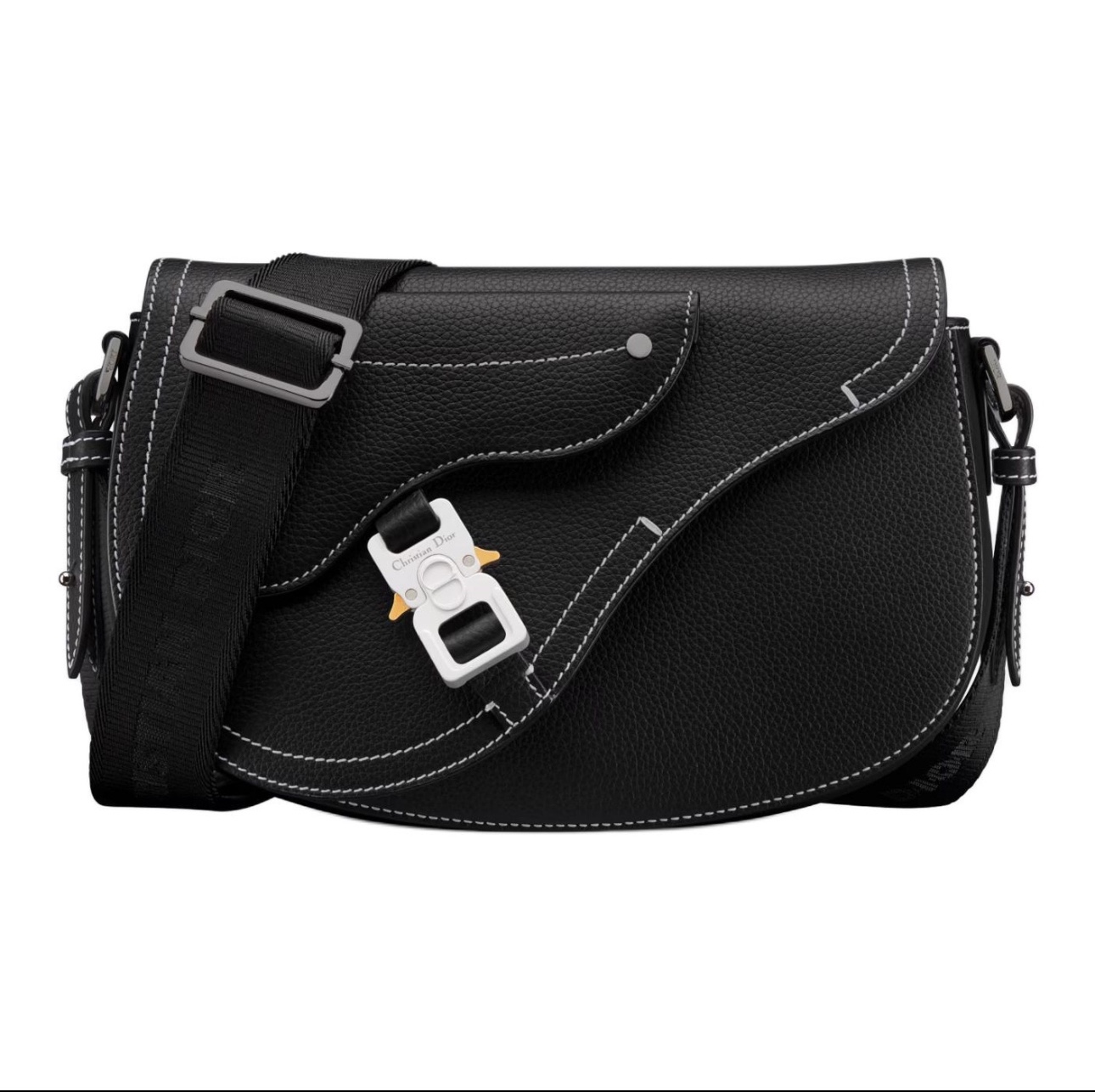 D-R Adjustable shoulder strap magnetic flip grain cow leather saddle bag messenger bag shoulder messenger bag men's black.