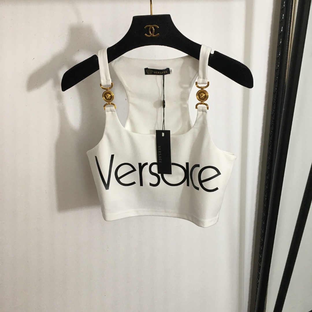 VER-E New Medusa short navel vest with shoulder buckle letter printing.