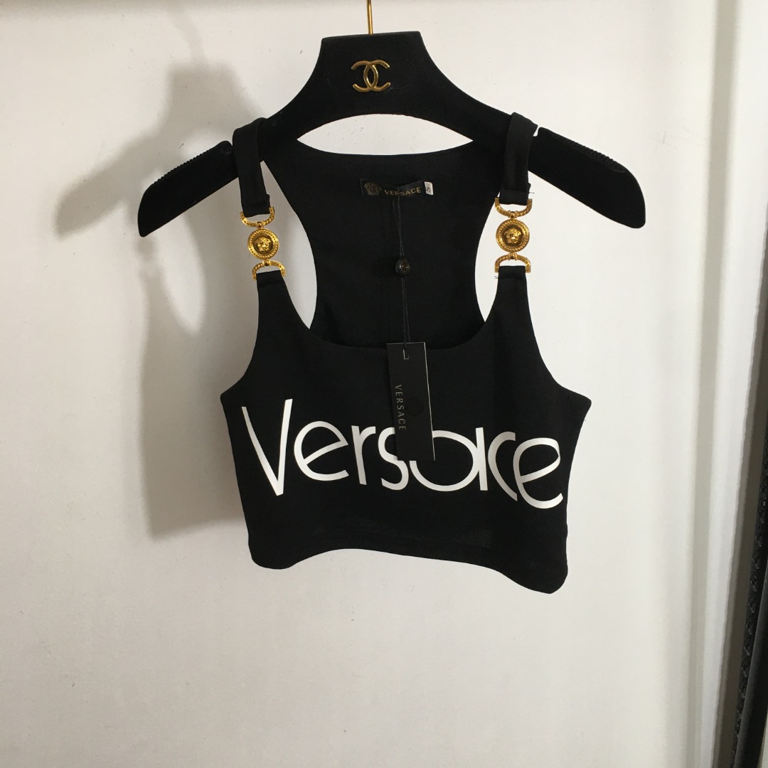 VER-E New Medusa short navel vest with shoulder buckle letter printing.