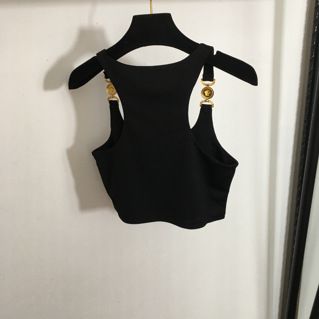 VER-E New Medusa short navel vest with shoulder buckle letter printing.