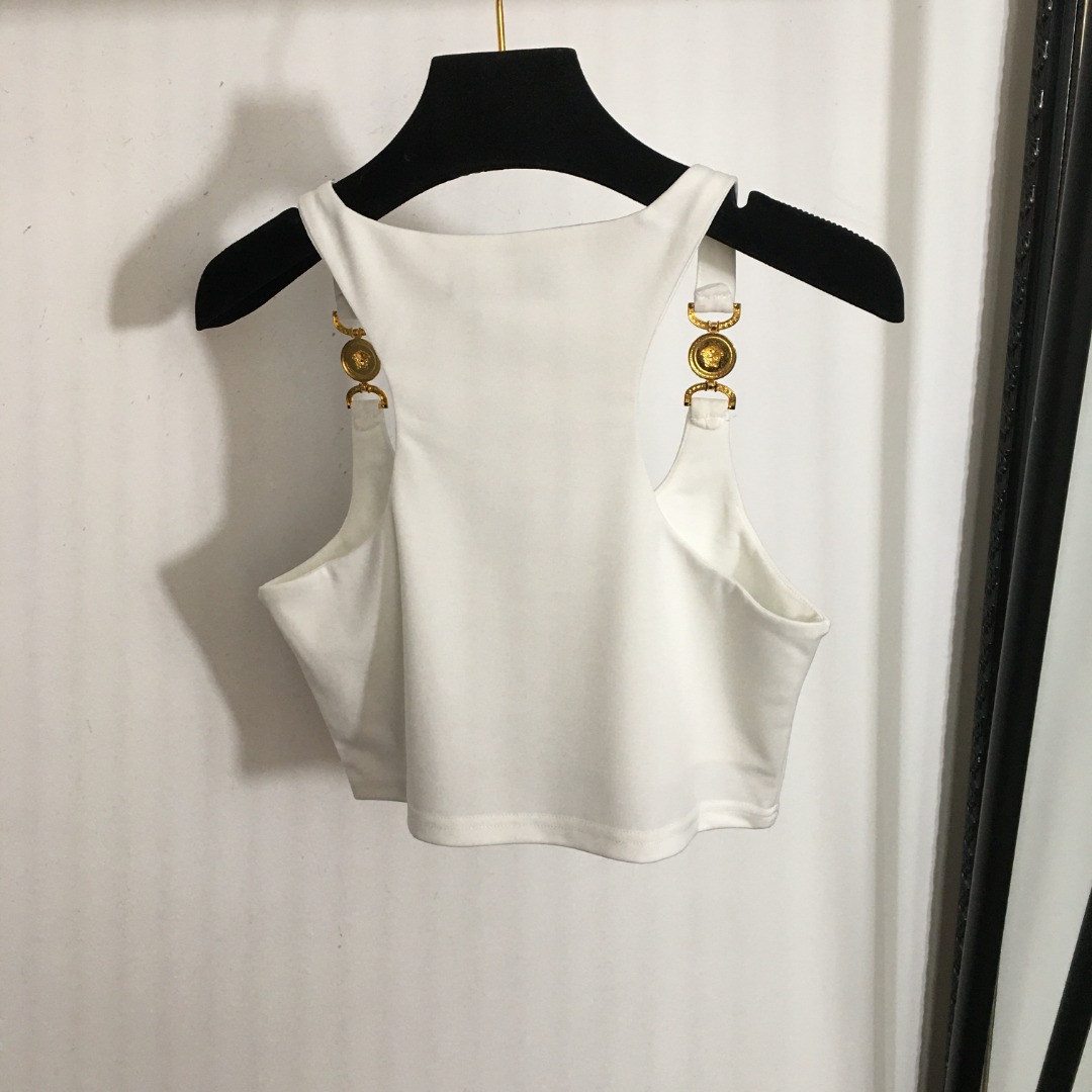 VER-E New Medusa short navel vest with shoulder buckle letter printing.