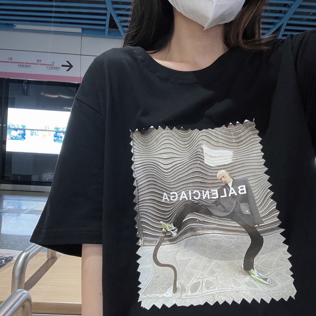 B-A Stamp printing abstract pattern short sleeve T-shirt