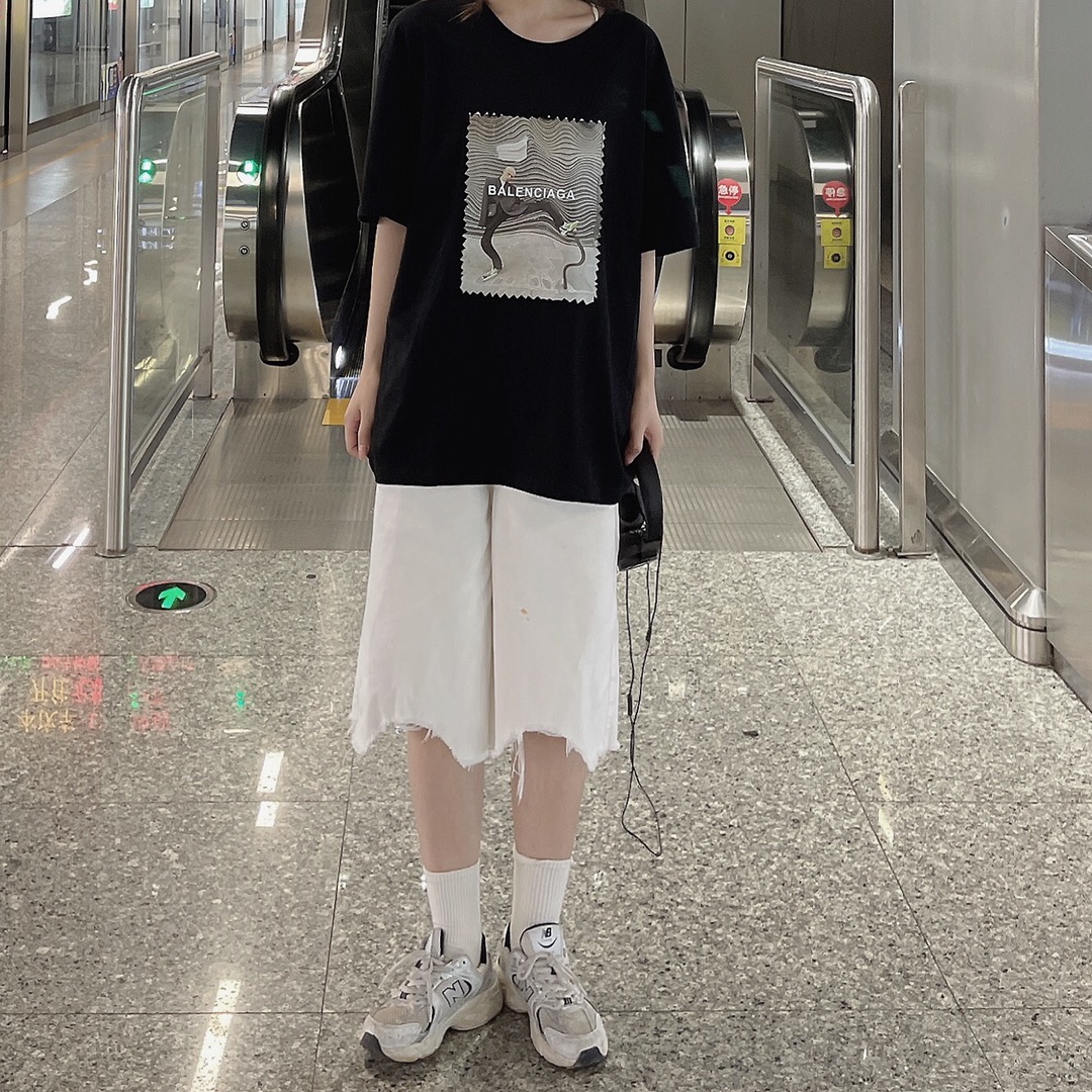 B-A Stamp printing abstract pattern short sleeve T-shirt