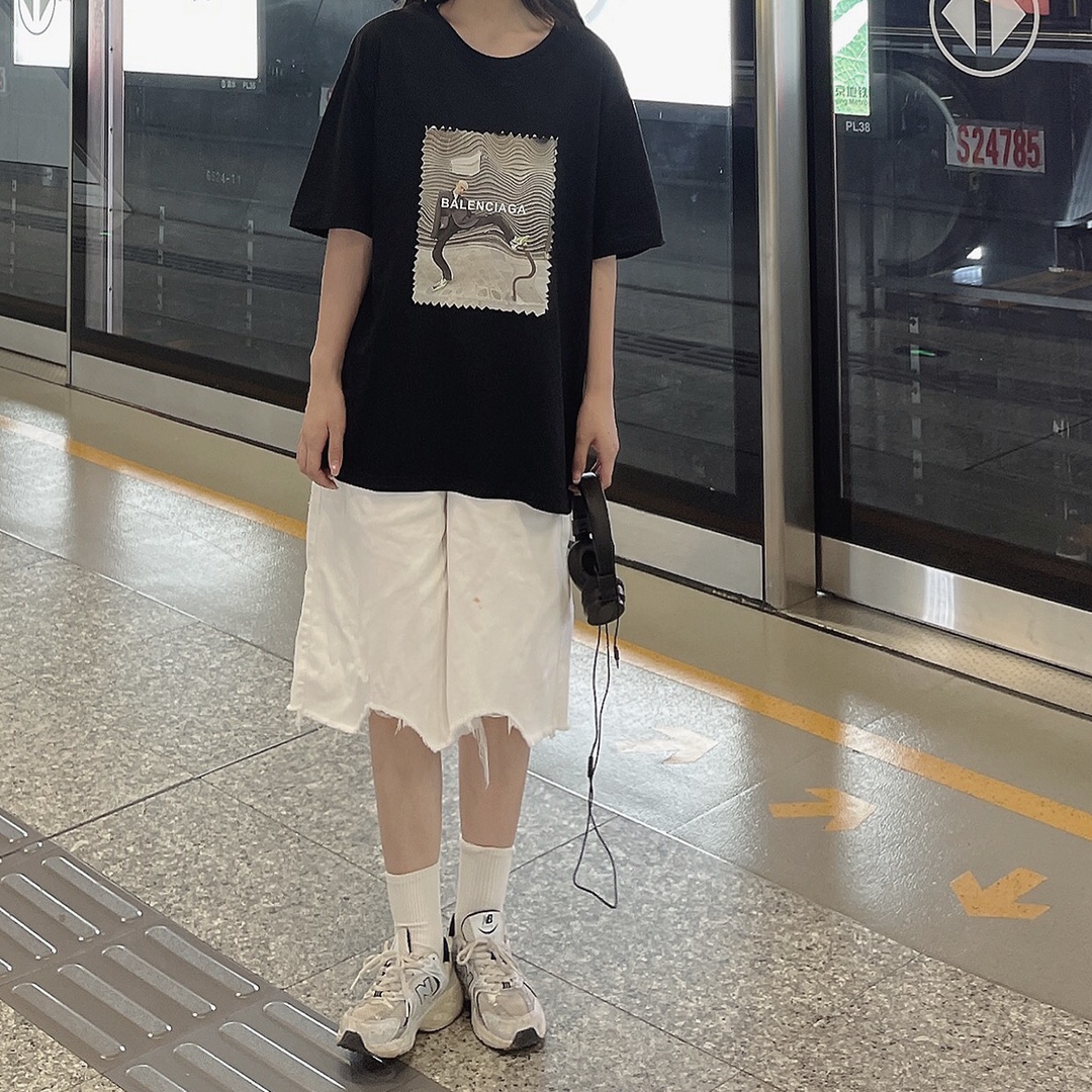 B-A Stamp printing abstract pattern short sleeve T-shirt