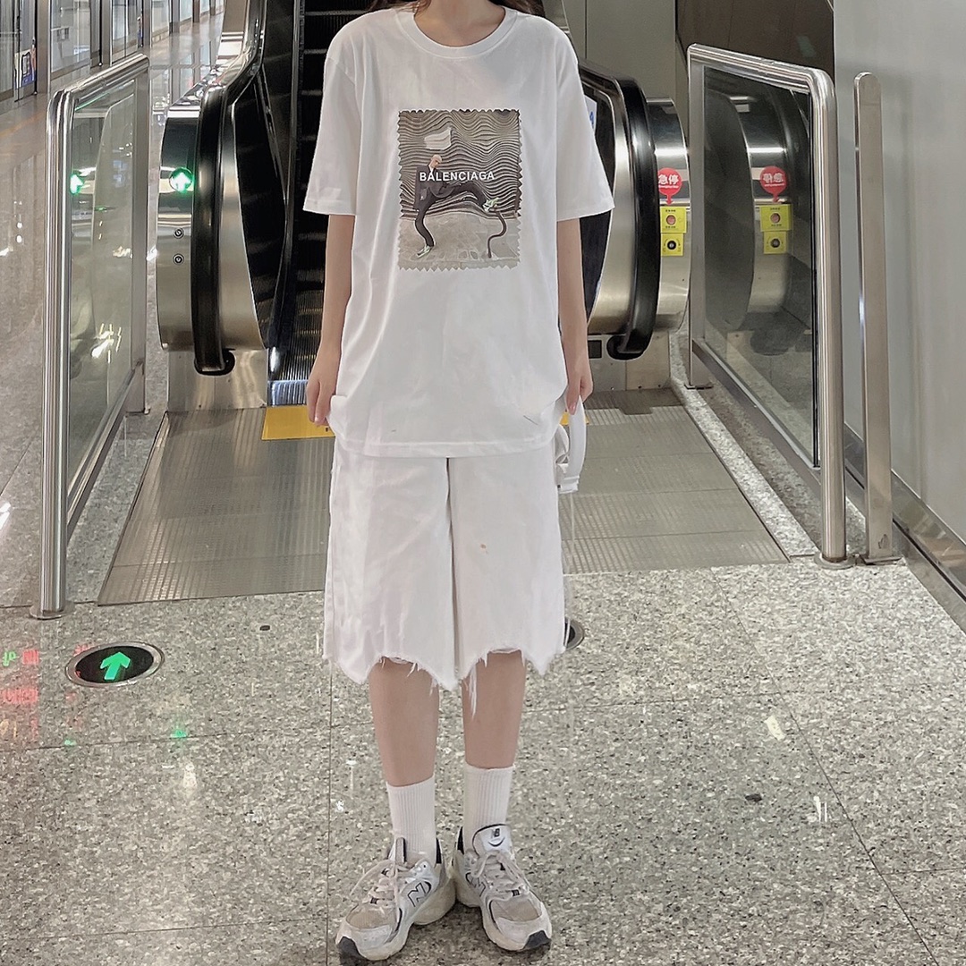 B-A Stamp printing abstract pattern short sleeve T-shirt