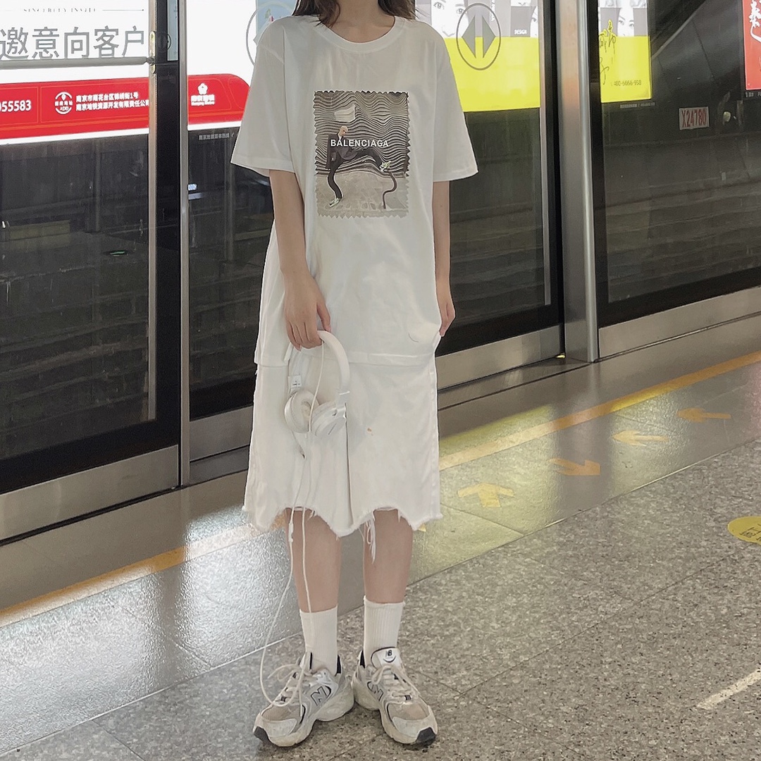 B-A Stamp printing abstract pattern short sleeve T-shirt