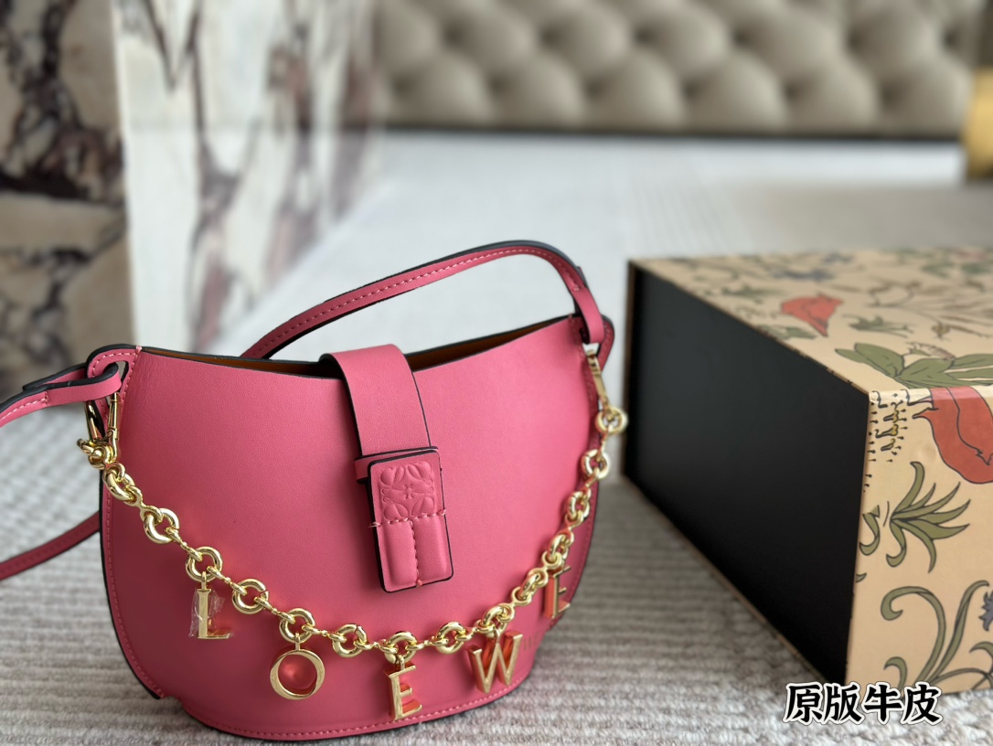 L-E Calfskin bucket bag shoulder bag diagonal handbag