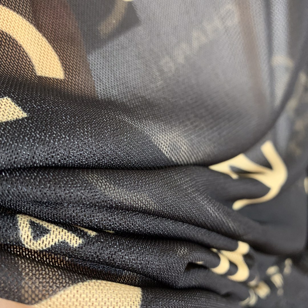 C-L New full-length logo letter printed gauze perspective short-sleeved one-piece tights Bodysuit