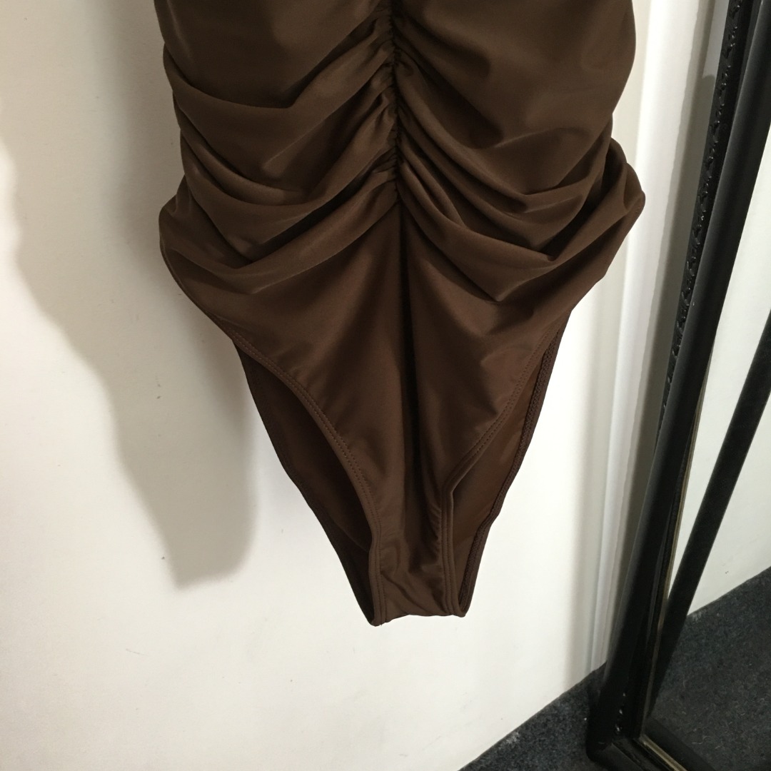 L-V New logo hardware decorative pleated waist neck strap one-piece swimsuit