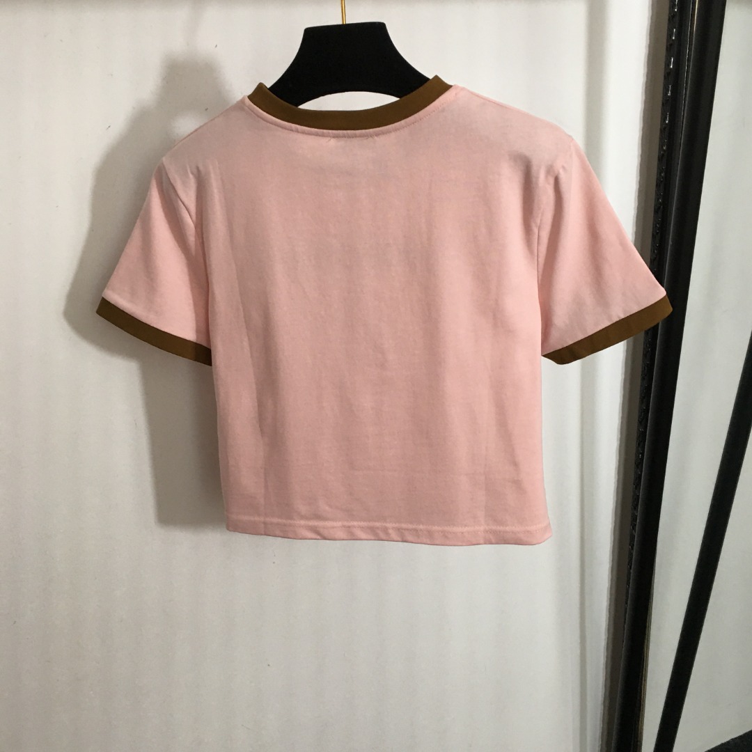 MIU New embroidered letter patch short navel short sleeve T-shirt