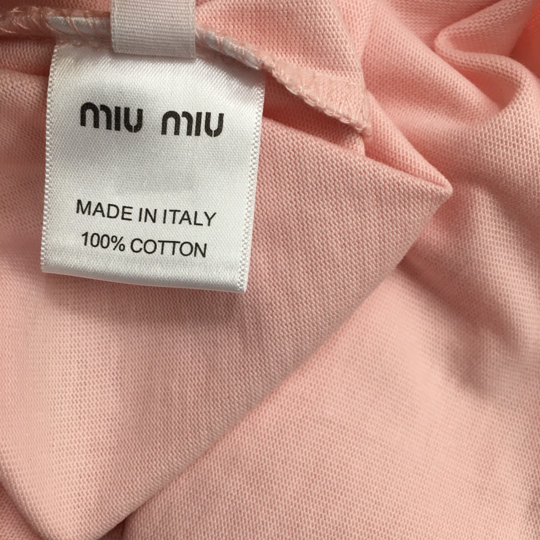 MIU New embroidered letter patch short navel short sleeve T-shirt