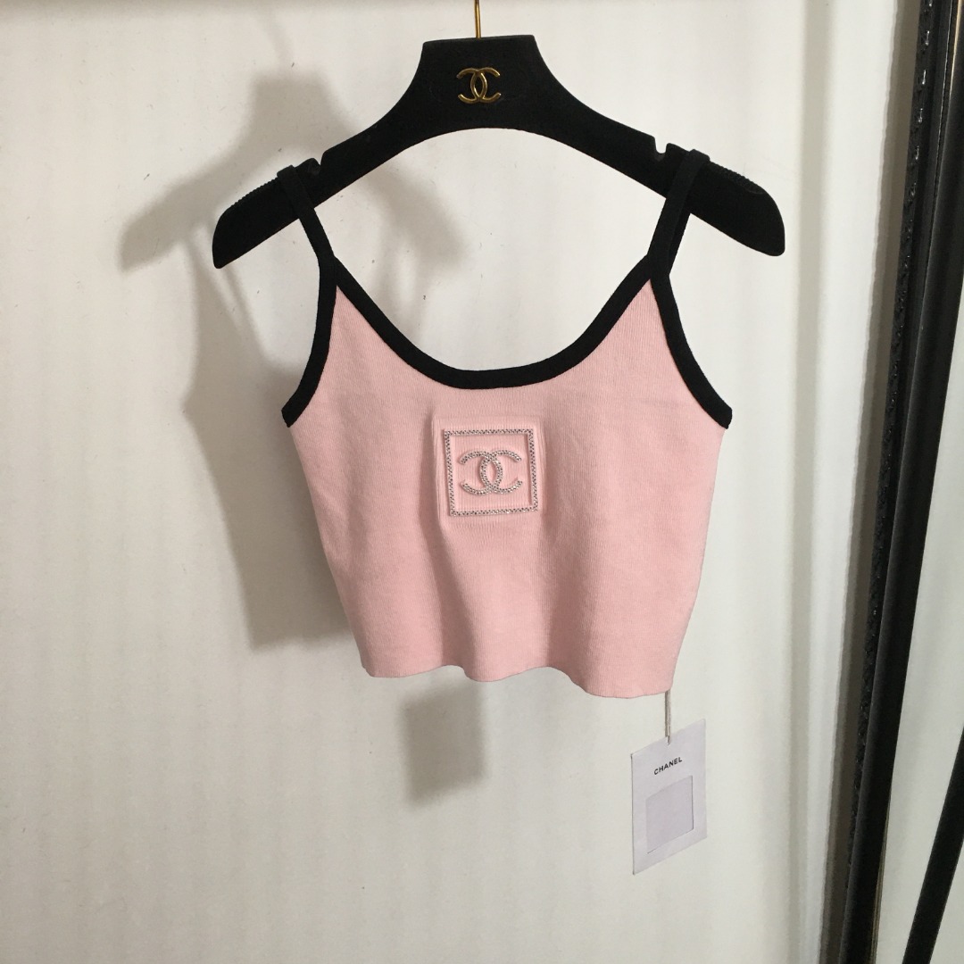 C-L New stereo logo rhinestone knitted camisole