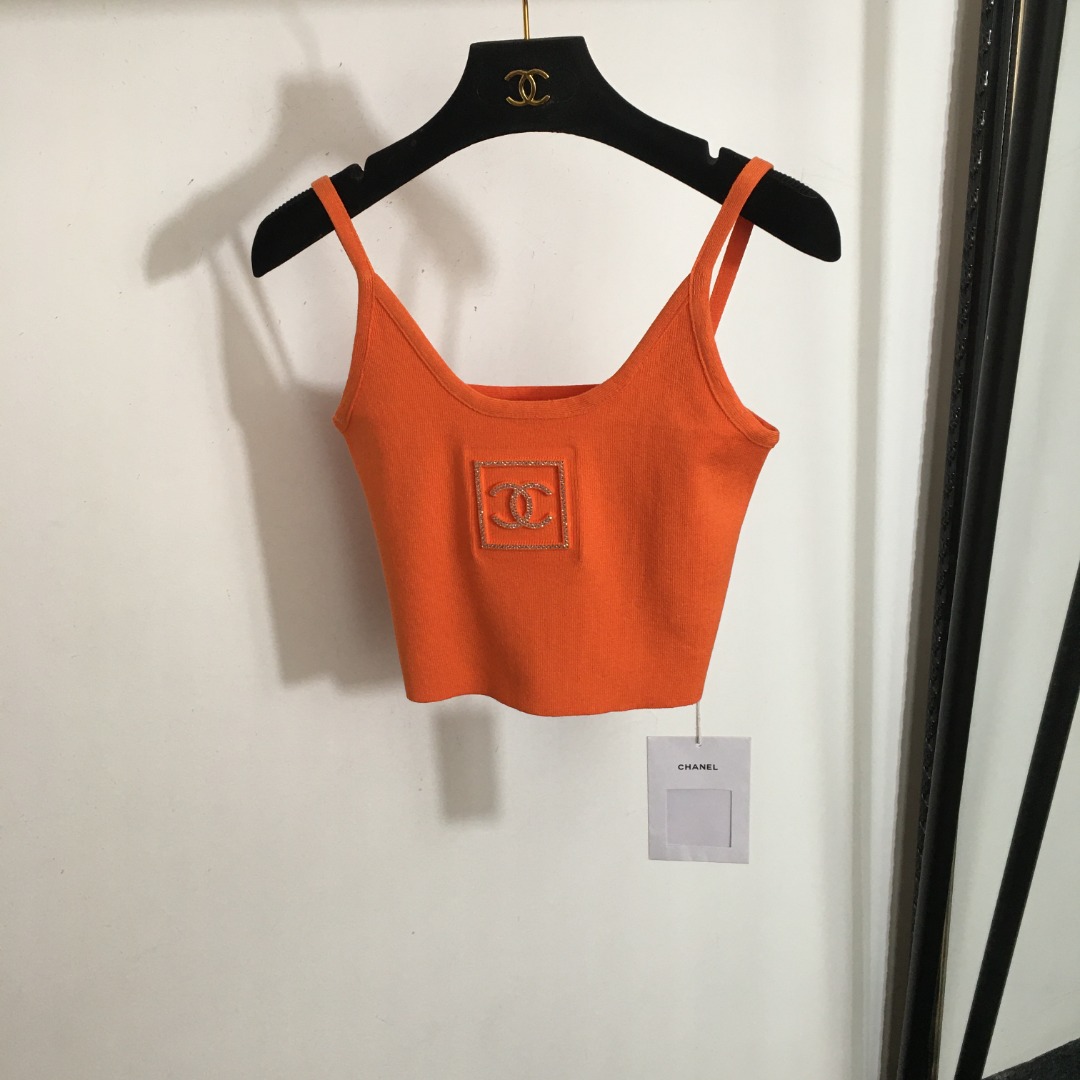 C-L New stereo logo rhinestone knitted camisole
