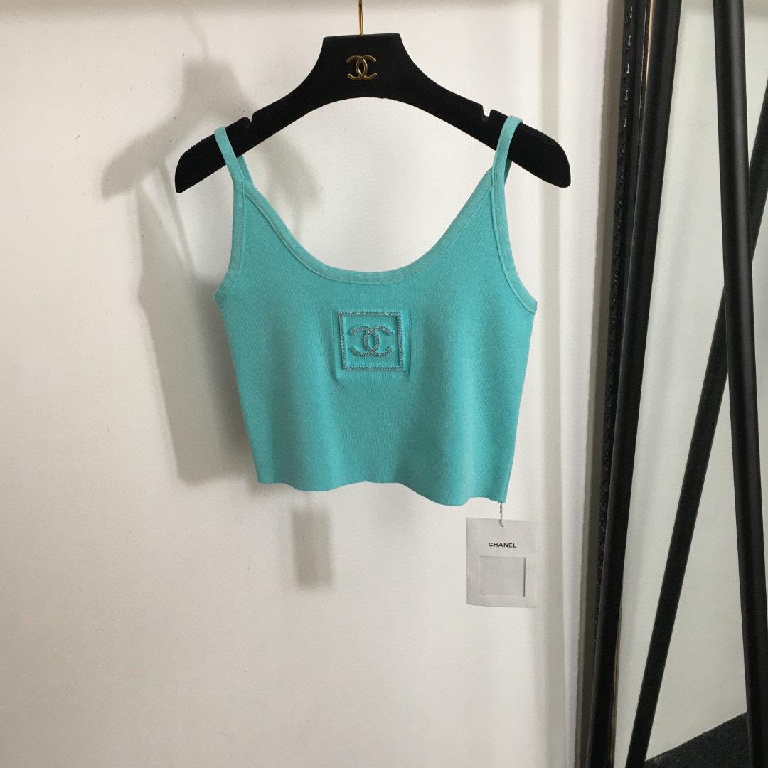 C-L New stereo logo rhinestone knitted camisole