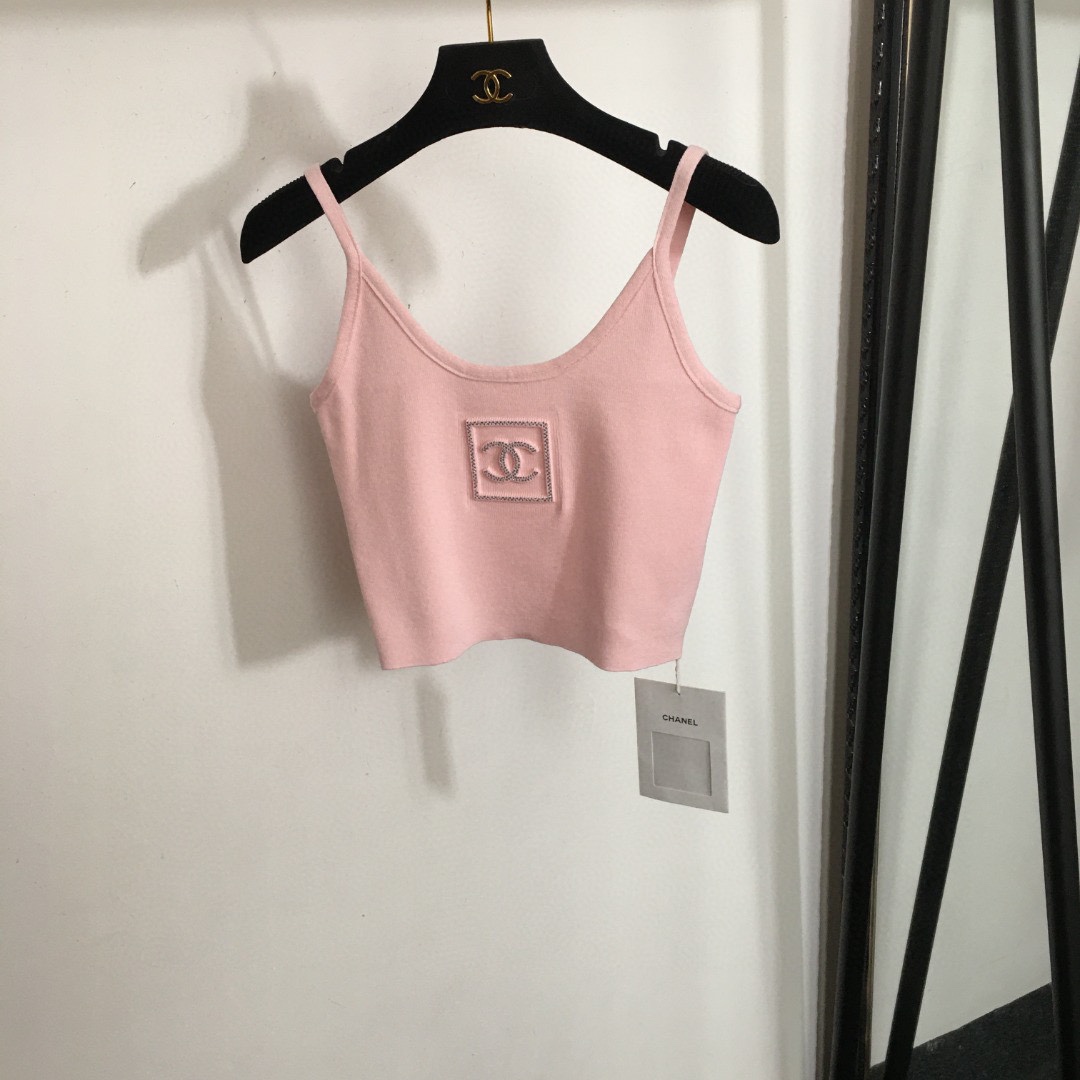 C-L New stereo logo rhinestone knitted camisole