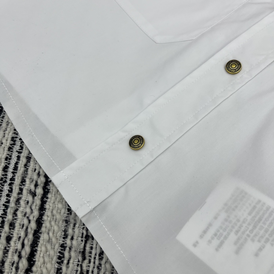 MIU New lapel short sleeve shirt embroidered letters embellished SML