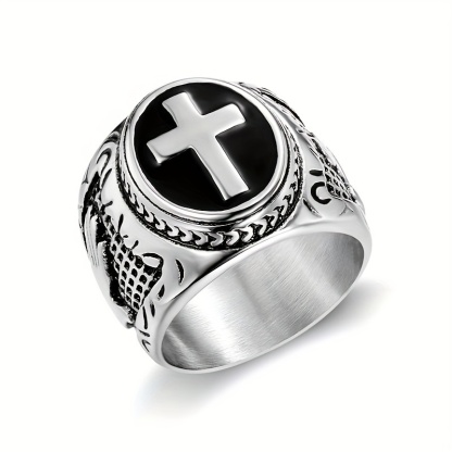 1pc 316L Stainless Steel Prayer Hand Cross Ring For Men, Party Jewelry