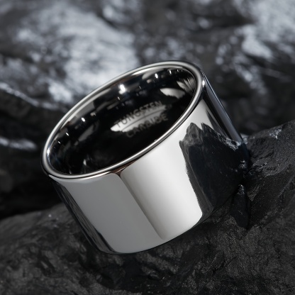 12mm Wide Mens Tungsten Steel Ring - Stylish & Durable with Bold Domineering Wrench Design - Fashion-Forward Funky Finger Accessory for Everyday Wear