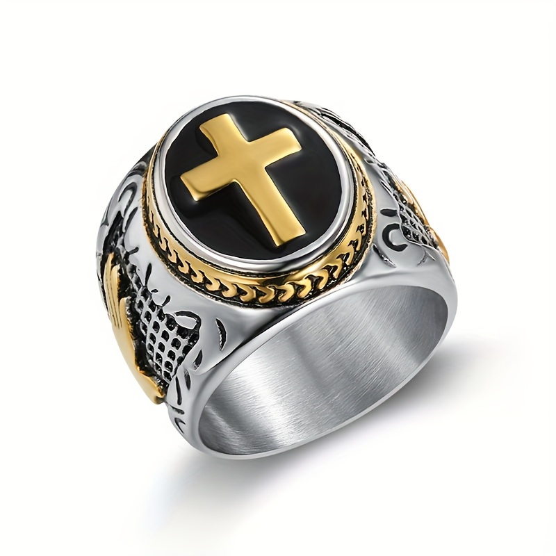 1pc 316L Stainless Steel Prayer Hand Cross Ring For Men, Party Jewelry